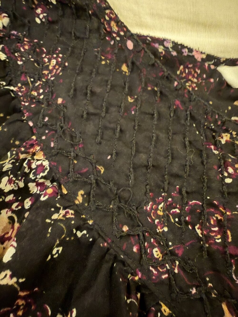 Terra & Sky Black Floral Smocked Long Sleeve Boho Peasant Tunic Blouse Plus Size - Picture 5 of 6